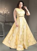 Lemon Brocade silk Party Wear Broach work Gown